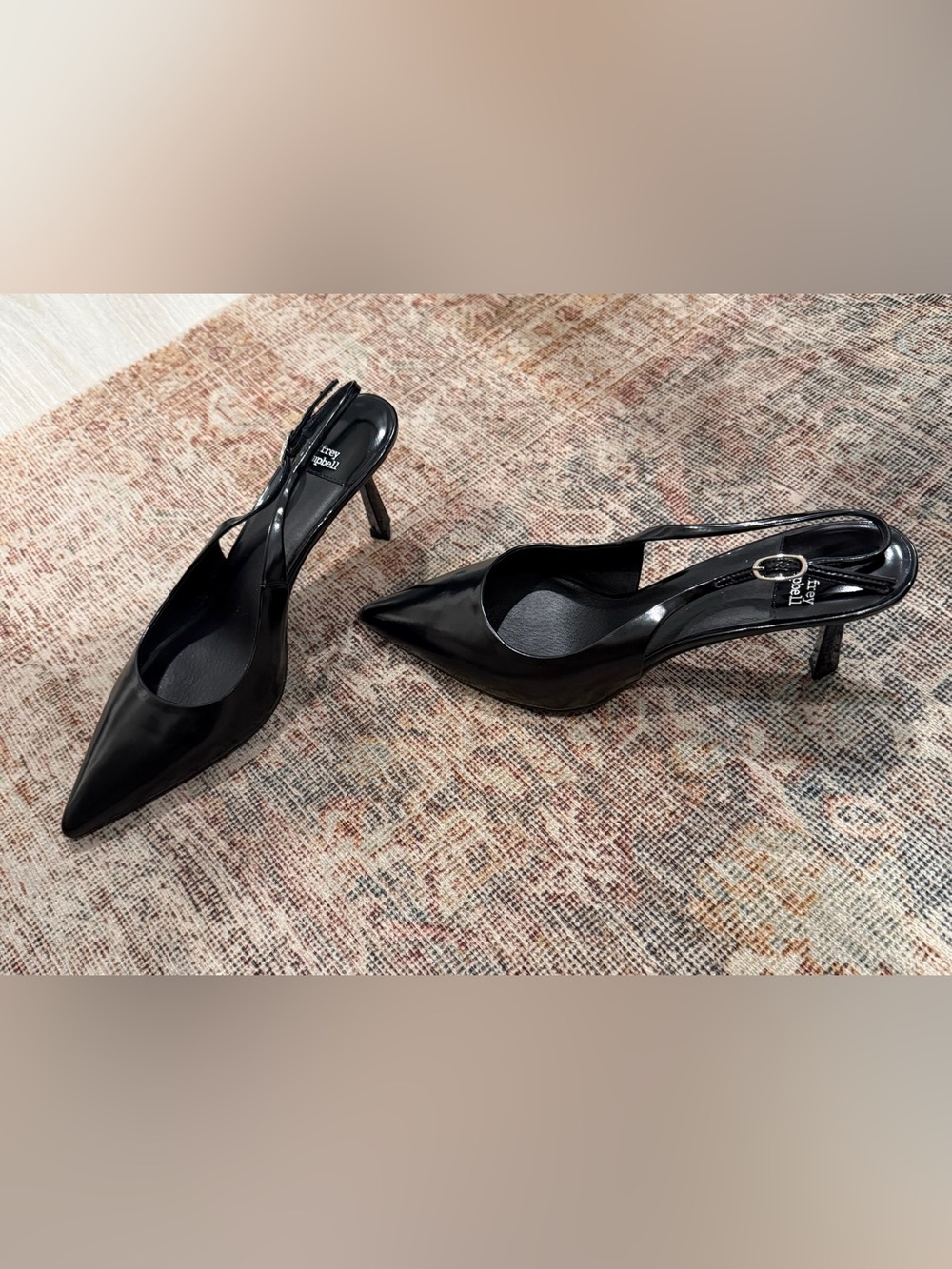 Worn once Jeffrey Campbell black leather pointy toe slingback heels